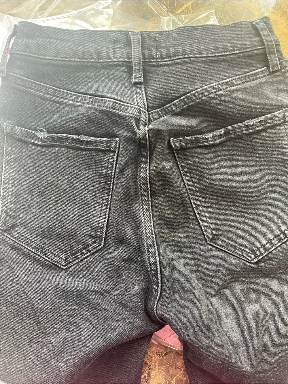 AGOLDE Riley Black High Rise Straight Crop Distressed Button Fly Jeans Size 24 - Picture 5 of 9